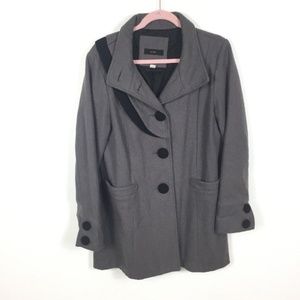 Lux Black Gray Wool Blend Button Peacoat Jacket L - image 1